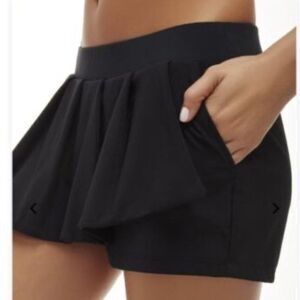 Fabletics Tennis Skirt Skort Shorts Moisture Wicking Black XL Hidden Pockets New